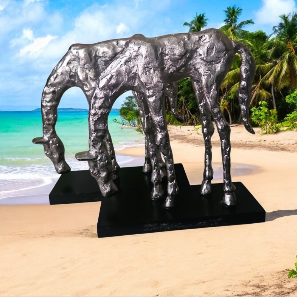 Uttermost LETS Graze Sculptures Of Two Horses Black Wood Bases  #19967